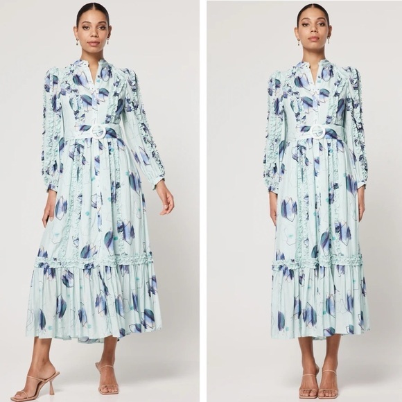 Elliatt Collective Sample Aqua Warmth Maxi Dress in Abstract Blue Floral size S - Picture 1 of 16